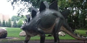 Saying hello to the dinosaur out front of the museum.